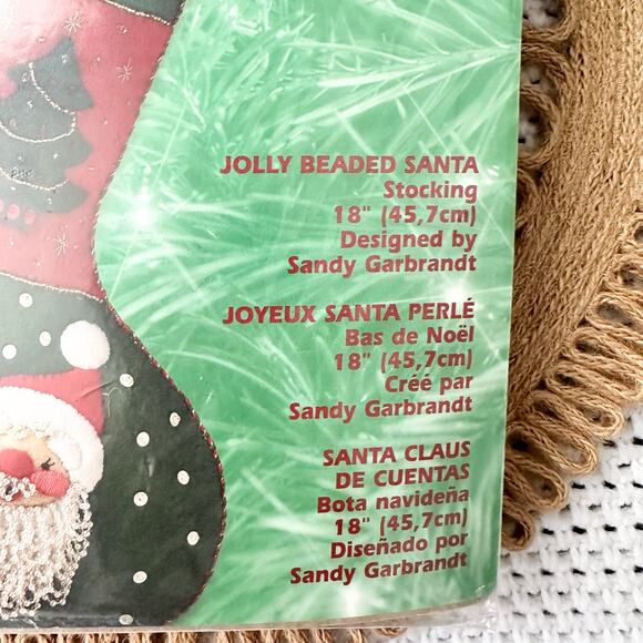 Plaid Bucilla Christmas Joy Felt Applique Stocking Kit 84382 Jolly Beaded Santa - Picture 6 of 7
